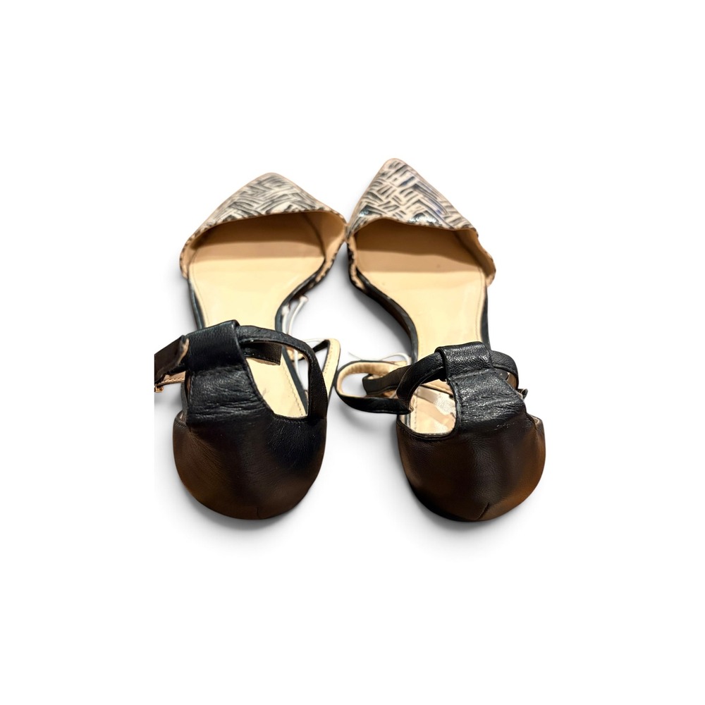 Banana Republic D'Orsay Flats Size 7 Ankle Strap Black White Snakeskin Leather - Picture 6 of 7